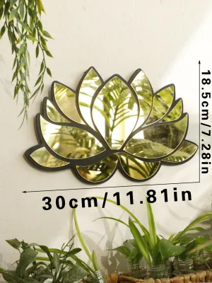 1Pc Acrylic Lotus Flower Wall Mirror – Decorative Modern Wall Hanging Wooden Home Decor for Living Room Bedroom and Office