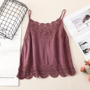 Cotton Lace Trim Halter Neck Vest Women Summer New Loose Sleeveless Inner Wear Base Shirt Top Hollow out Design Original Style