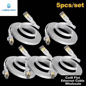 UGOURD 3/5/10Pcs Cat8 Flat Ethernet Cable 3/5/10 Pack Black White Thin LAN Patch Cord 40Gbps S/FTP Shielded RJ45 Cat 8 Wholesale