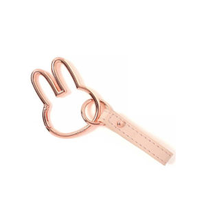 Miffy Rabbit Head Keychain with Carabiner Kawaii Cartoon PU Material Key Hanger for Mobile Phone Car Keys