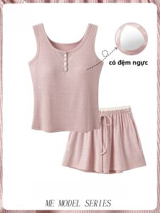 MiiOW | Bộ đồ ngủ lụa băng mùa hè cho nữ có đệm ngực Áo vest dây đeo ngoài trời Bộ đồ mặc nhà gợi cảm cạp vừa dài ngắn