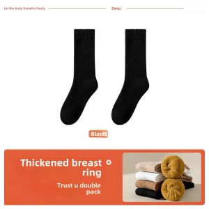 Thick Socks Womens Mid Tube Stockings Autumn and Winter Fleece Lined Padded Warm Keeping Stockings Towel Bottom Winter Maternity Socks Female Long Socks