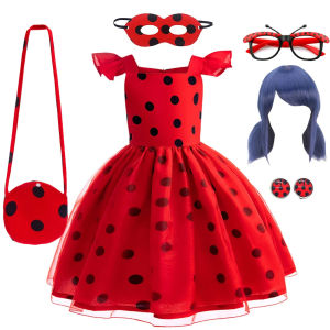 Little Girl Ladybug Cosplay Dress Halloween Princess Birthday Party Clothes Red Dot Outfits Purim Cartoon Fancy Disguise Sets