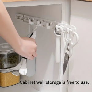 5-head Hook Punch-Free Slot Slide Hook Retractable Storage Rack Cabinet Push-Pull Adhesive Hook Kitchen Storage Organizer