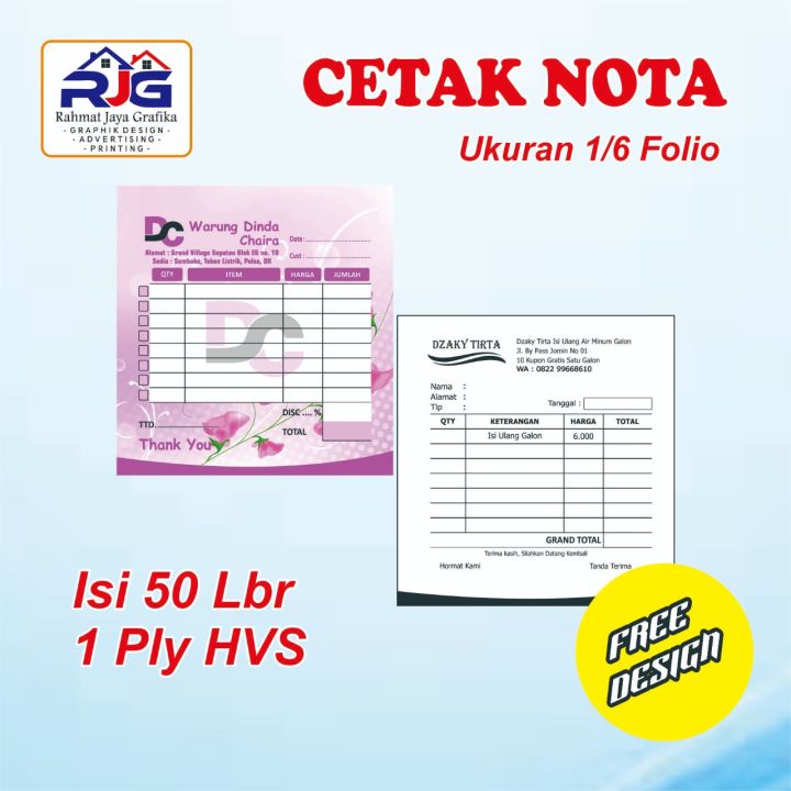 Nota Custom Nota Olshop Nama Sendiri 1 Ply U 16 Folio Nota Laundry Nota Bon Kontan Murah 2666