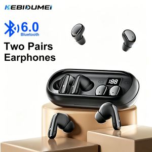 Kebidumei | KEBIDUMEI 2 Pairs of Earbuds Bluetooth 6.0 In Ear Twin Earphone HIFI Stereo Sound Wireless Headphones Low Latency Game Headsets