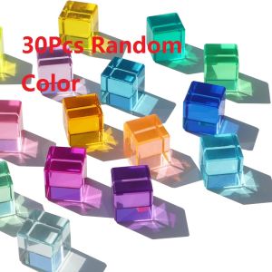 30Pcs Rainbow Crystal Acrylic Cubes Stacking Gem Blocks Sensory Building Blocks for Kids Learning Color Light Shadow Toy