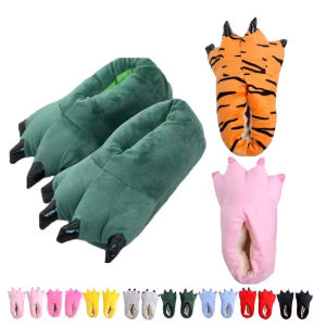 Winter Warm Soft Indoor Floor Slippers Women Men Shoes Paw Funny Animal Christmas Monster Dinosaur Claw Plush Home Random Lining