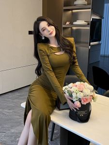 ZYHT (Giải phóng mặt bằng Sử dụng phiếu giảm giá)  chân váy dài hàn quốc đầm body nữ ôm body xẻ tà đầm thu đông tay dài eravogue 5975