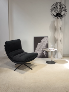 Ghế thư dãn SISKO SWIVEL ARMCHAIR nhập khẩu ghế lười đọc sách lưng thẳng chân xoay vải nỉ đen Sklum