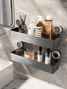 Retro Suction Cup Aluminum Bathroom Shelf Toilet Washstand Storage Rack Straight Row Bathroom Accessories Kitchen Storage Rack