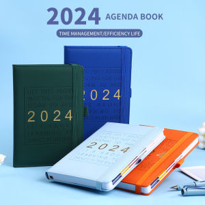 2024 Agenda Planner Diary Monthly side index A5 Daily Plan Notebook English Version PU Leather Schedules Notepad Office School Supplies