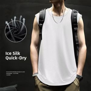 Ice Silk Mesh Hollow out Short Sleeve Mens Tank Top Thin Quick Dry Sportswear round Neck Youth Fashion Summer Sweatshirt