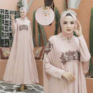SIGAWA-(COD) Kaftan Terbaru 2 In 1 Inner Outher Baju Muslim Wanita Simple Mewah Dan Elegan Bahan Ceruty Grade A Mix Bordir