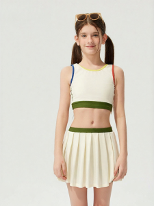 JOLLY BEAN | Retro Color Block Quick-dry Girls Swimsuit Set