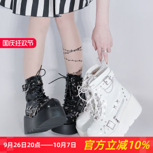 Giày Bốt Martin Đế Dày Đế Xuồng Mũi Tròn Phong Cách Punk Cho Nữ Giày Bốt Nữ Thời Trang Mùa Thu Giày Bốt Nữ Bằng Da PU