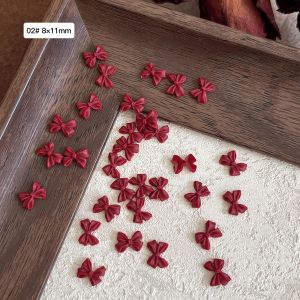 Fall and Winter New Arrival Burgundy Bow Tie Bow Nail Ornament Ribbon Sweet Cool Wind Flats Resin Fingernail Decoration