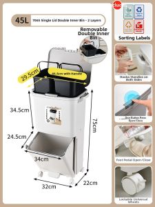 Jeko&Jeko | Easy-to-Reach Wet-Dry Separation Kitchen Trash Can with Large Capacity and Compartment