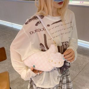 Fashionable Cartoon KT Cat Underarm Bag Single Shoulder Moon Tooth Bag for Women Students Sweet College Style Zipper Closure