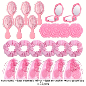 24 piece pink princess party gift set spa party headband pocket mirror and mesh bag suitable for weddings bachelorette partie