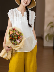3D Piping Lace V-Neck Slimming Blouse