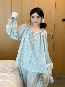 Bộ Đồ Ngủ Ren Dài Tay Quần Dài Phong Cách Công Chúa Ngọt Ngào Thường Ngày Mùa Xuân Thu Cho Nữ Bộ Đồ Ngủ Cotton Pha Trộn