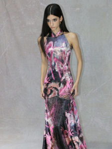 Cappow Spicy Girl Long Velvet Qipao Dress Dragon Year Girl Fashionable Reformed Chinese Style Midi Dress Floral Print Slim Fit