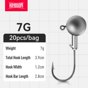 Kingdom 20Pcs Ball Lead Hook Set 3.5g 5g 7g 8.5g 10g 14g Crank Jig Head Hook Hard Bait Soft Worm Jig Lure Jig Hook For Fishing