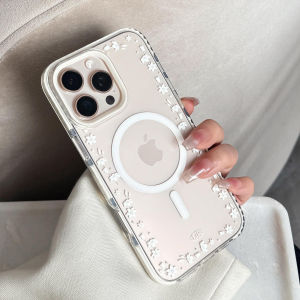 Korean Lily Flowers Magnetic Bracket Phone Case For iPhone 17 16 15 14 13 12 Pro Max 11 Transparent Shockproof Protective Cover