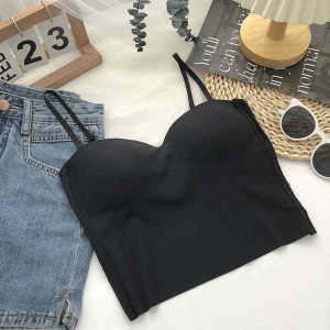 Aishang Womens White Top Sleeveless Thin Straps Camisole Solid Color Tank Top with Cups Summer Ice Silk Comfortable Sling