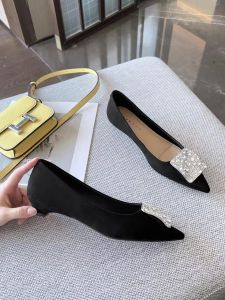 Elegant Velvet High Heels French Style Fairy Tale Single Shoes Water Diamond Sharp Headed Versatile Thin Heel Spring Autumn New Model