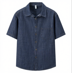 Washed Single Button Cotton Casual Shirt Summer Versatile Sharp Collar Short Sleeve Mens Denim Shirt Standard Fit Youth Trend