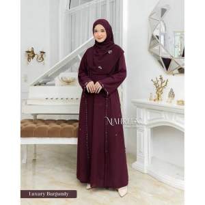 WEARING CO Mahreen Abaya Turkey Wanita Kekinian Ceruty Babydoll Full Furing Aksen Payet Mutiara Abaya Dubay 2 Layer Busui Jumbo Mewah Elegant