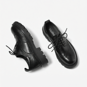 MIOLLIBARN | Black Retro Lace-up Brogue Shoes Leather Breathable