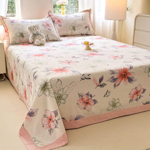 Thickened Pure Cotton Flannel Bed Sheet Set Single Piece Old Rugged Cloth Student Dormitory Three Piece Set Plant Floral Pattern