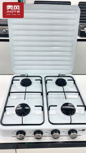 Stainless Steel 4 Burner Gas Stove With Cover Manual Ignition Propane Gas Stove Portable Outdoor Camping Stove Heavy Duty Natural Gas Liquefied Gas Stove
