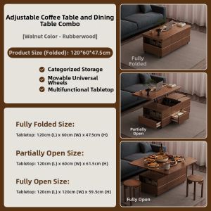 DONGMU | Height Adjustable Multi-functional Solid Wood Foldable Coffee Dining Table