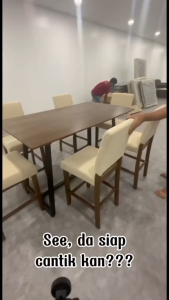 SET MEJA MAKAN & KERUSI BAR TINGGI | Solid Top Dining Table Bar Set +6 Parson Chair | Konsep Moden Industrial Cafe/Rumah