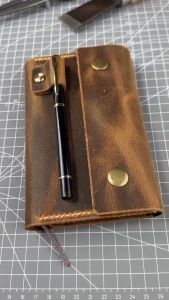 Vintage distressed leather cover wallet for 3.5"x5.5" pocket size notebook journal Moleskine leather cover with pen loop MP05SFP