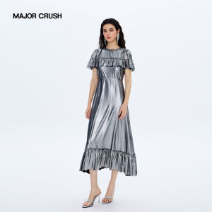 New Silver Gray Ruffle A-Line Evening Dress