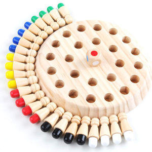 Montessori Wooden Memory Match Stick Chess Board Game Logic Braintease Toys for Boys and Girls Early Education Color Recognition