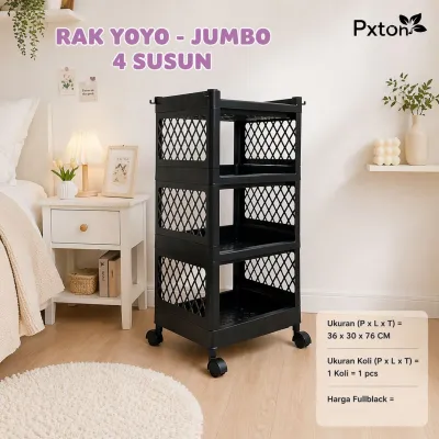 Rak Yoyo Susun 4 Dengan Roda Rak Penyimpanan Serbaguna Rak Salon