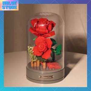 Đồ chơi xếp hình lego hoa hồng hộp nhạc trang trí bàn học và quà tặng