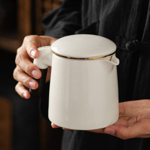 Large Single Porcelain Tea Pot Yuzhi White Ceramic Gongfu Tea Set Tea Water Separation High End Tea Brewing Anti-Scalding 400ml