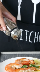 KIYO Botol Kaca Tempat Bumbu 1 Set Bisa Diputar dengan Tutup Stainless Steel