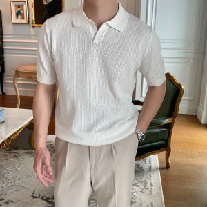 Short-Sleeved Polo Shirt Mens Summer Thin Knitting Lapel T-shirt Fancy Casual Texture Breathable Polo Shirt Tops