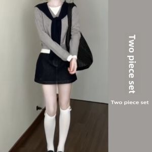 YUEZHONGWEI | Faux Two-piece Knitted Sweater Cape Outfit Set
