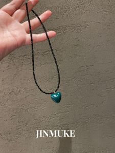 Jinmuke Womens New Fashion Necklace Black Heart Color Collision Clavicle Chain Jewelry Accessory Korean Style Single Layer