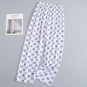 Mens Lightweight Comfortable Silk Cotton Sleepwear Loose Long Pants Artificial Cotton Single Pants Casual Home Leisure Trousers