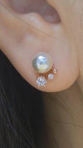 THE GLORIA Premium Pearl & Simulated Diamond Stud Earrings / Korean Fine Jewelry for Women Gift